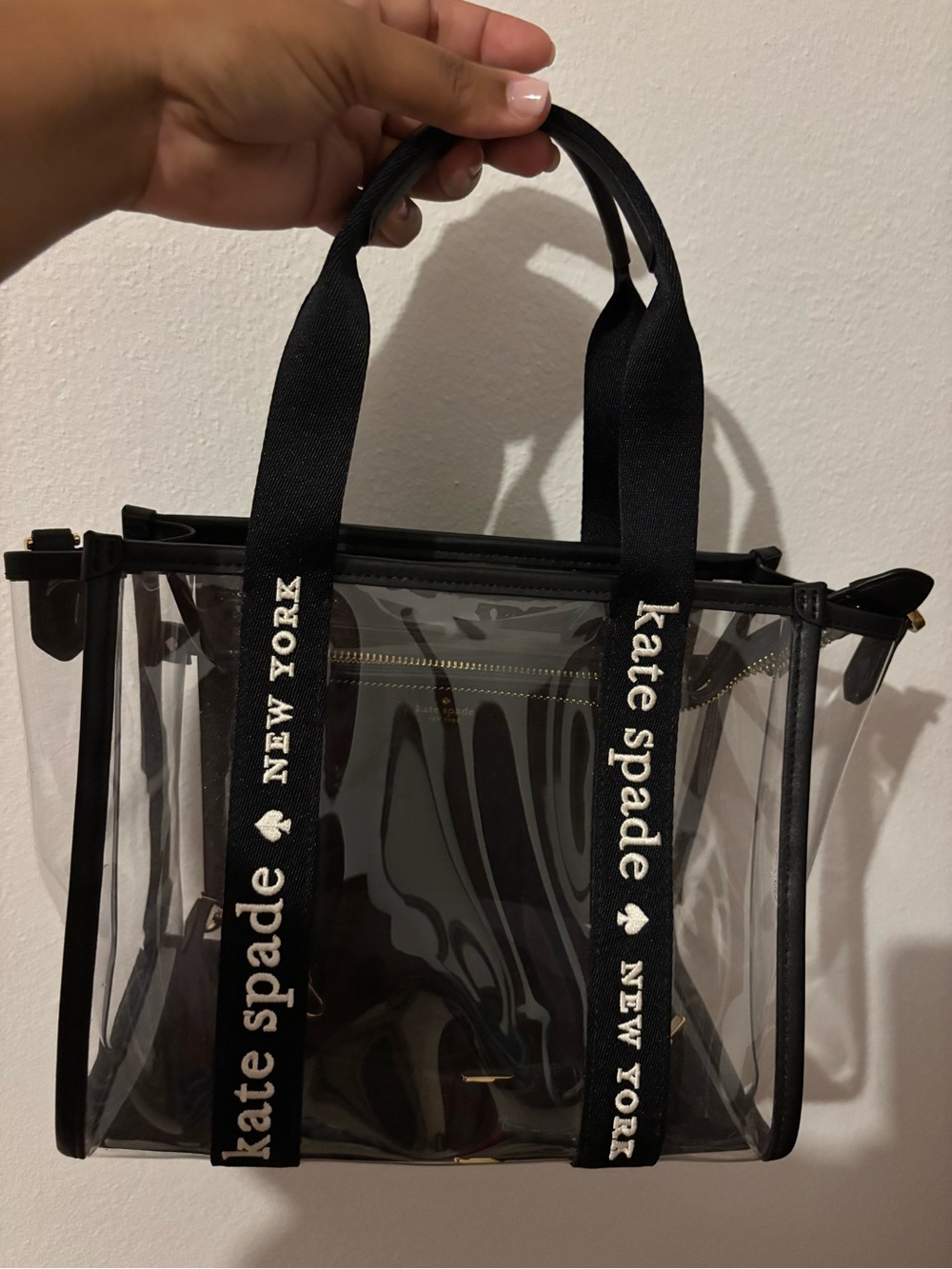 kate spade Black Clear Tote with Logo Strap Detailing